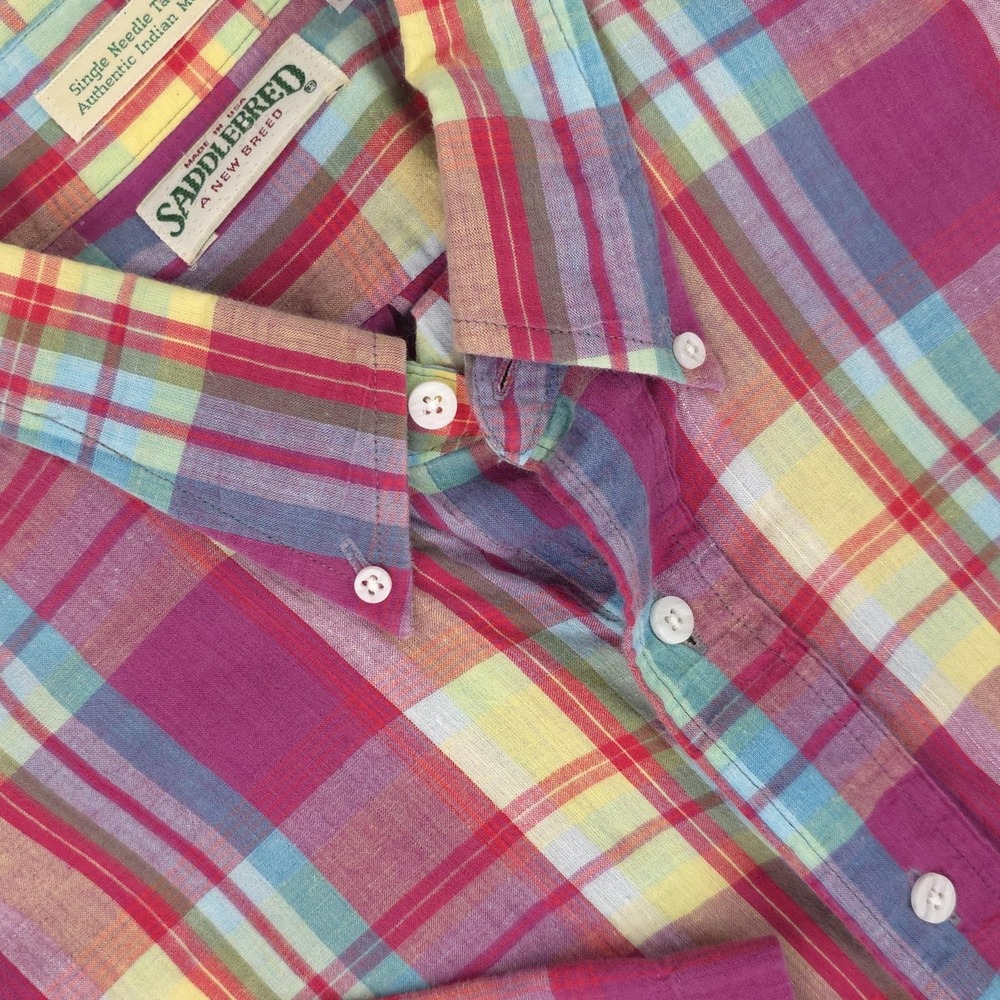 Saddlebred Shirt Mens XL Indian Madras Short Sleeve Cotton Button Down USA